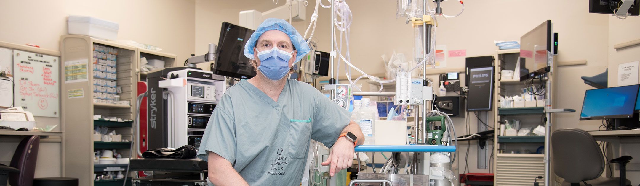 Dr. Anton Skaro with the pump that helps circulate blood to organs that are to be donated.